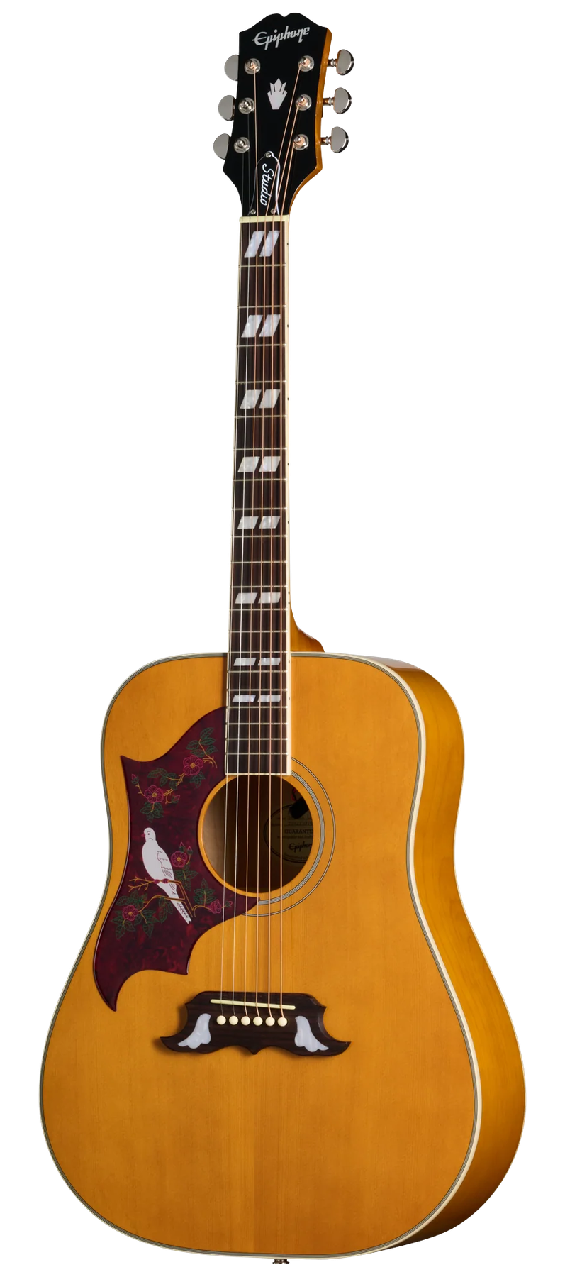 Epiphone Dove Studio left-handed acoustic guitar in Natural, front view