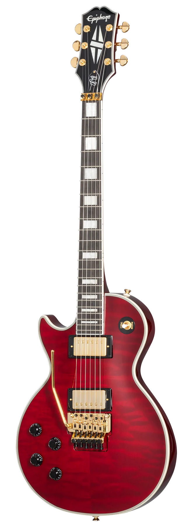 Epiphone Epiphone Alex Lifeson Les Paul Custom Axcess left-handed electric guitar in Ruby, front view