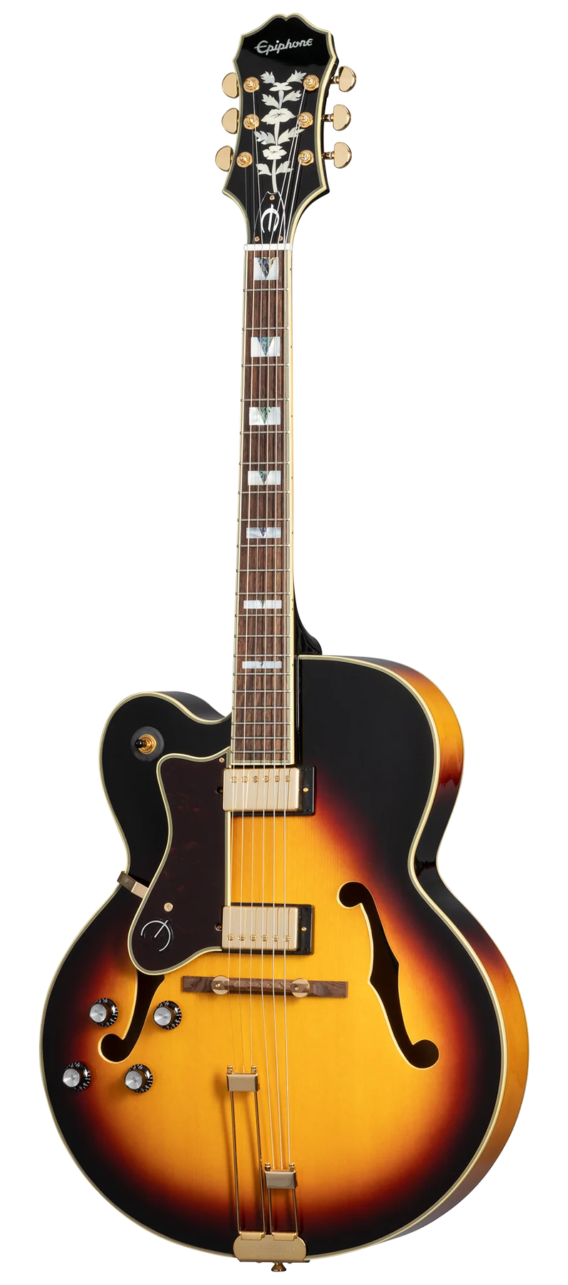 Epiphone Epiphone Broadway left-handed electric guitar in Vintage Sunburst, front view