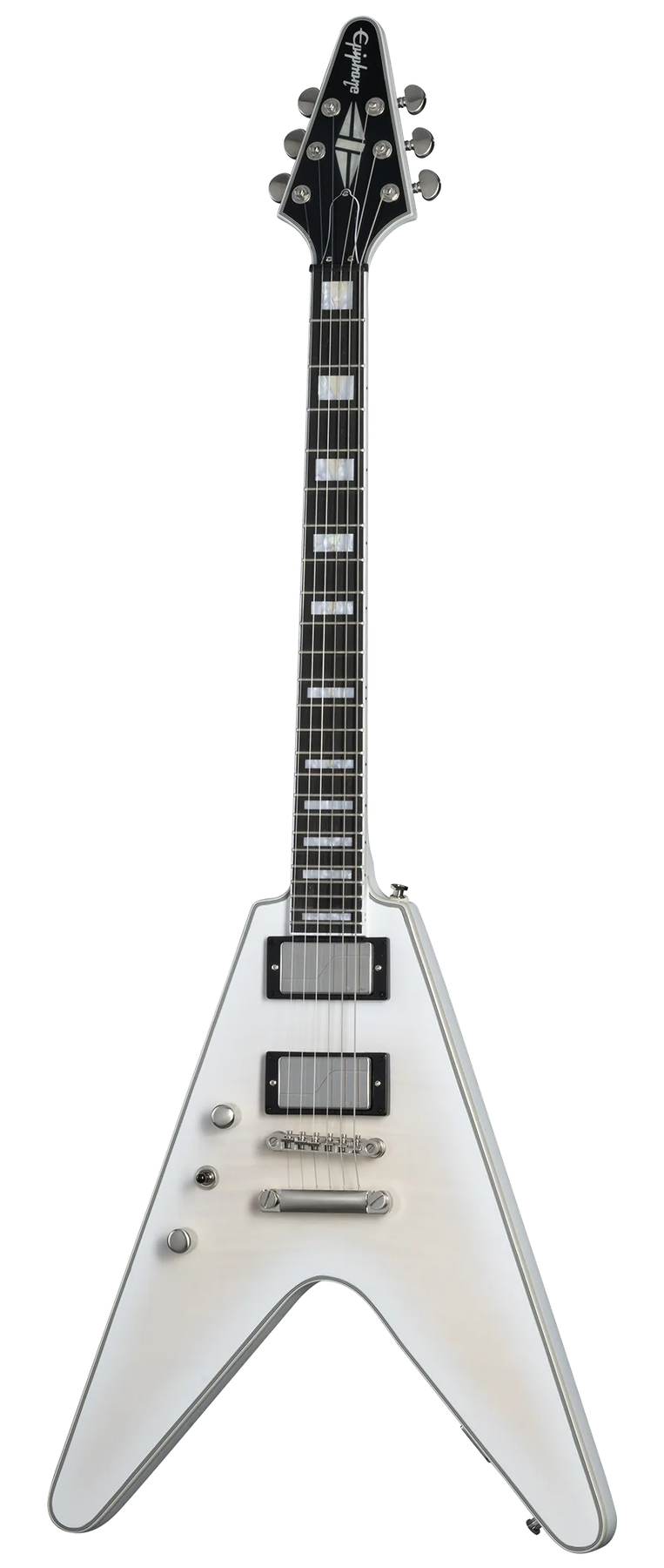 Epiphone Epiphone Flying V Prophecy left-handed electric guitar in Aged White Tiger Burst, front view