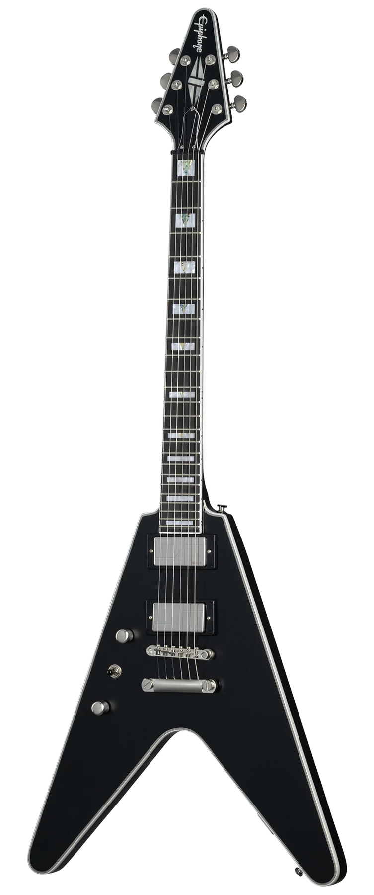Epiphone Epiphone Flying V Prophecy left-handed electric guitar in Aged Jet Black Metallic, front view
