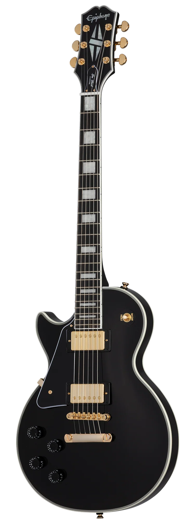 Epiphone Epiphone Les Paul Custom left-handed electric guitar in Ebony, front view
