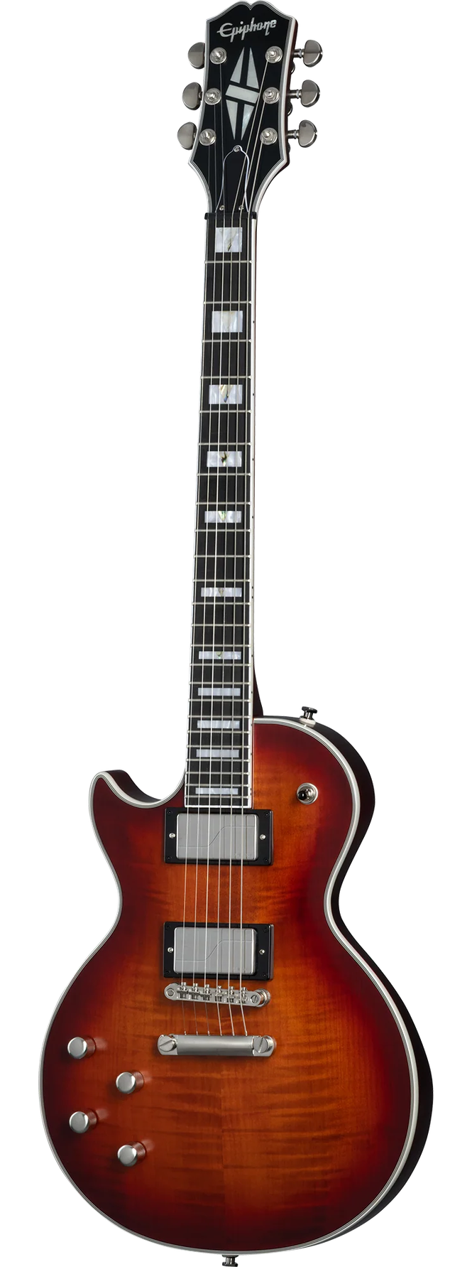 Epiphone Epiphone Les Paul Prophecy left-handed electric guitar in Aged Bengal Tiger Burst, front view