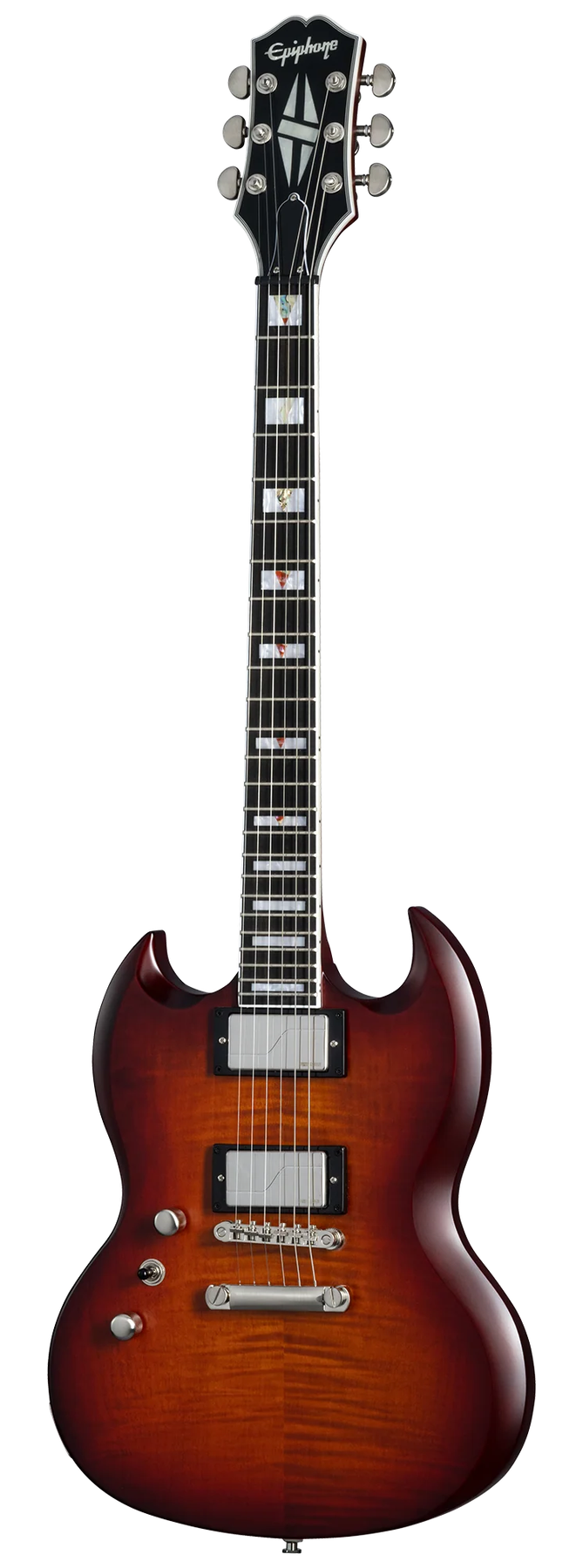 Epiphone Epiphone SG Prophecy left-handed electric guitar in Aged Bengal Tiger Burst, front view