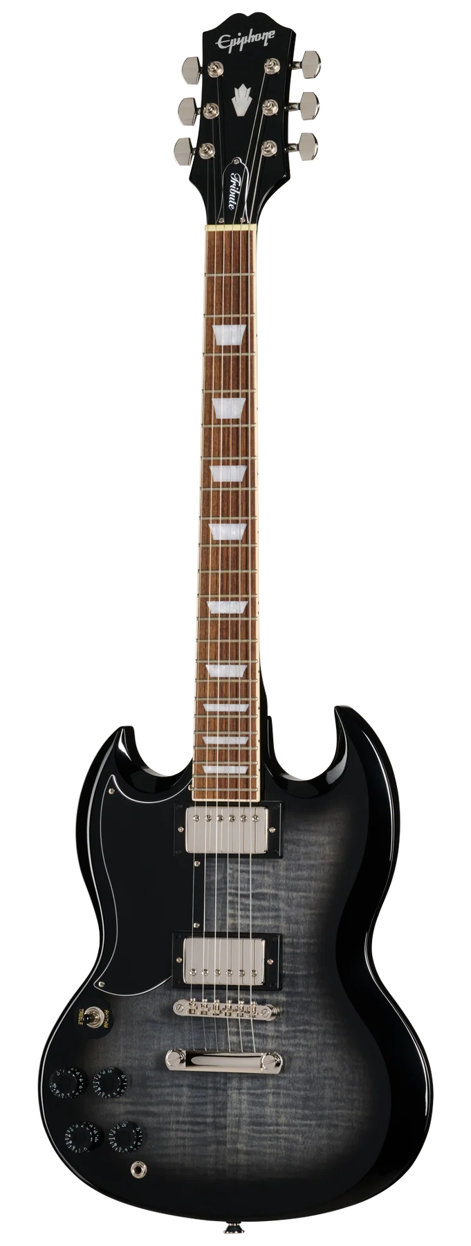 Epiphone Epiphone SG Tribute Plus left-handed electric guitar in Ebony Burst, front view