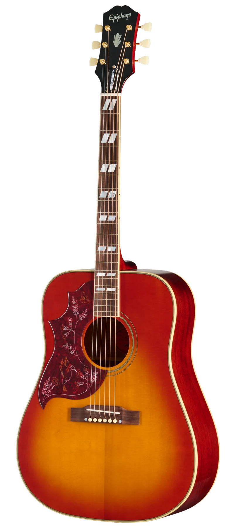 Epiphone Hummingbird Standard LH left-handed acoustic guitar in Cherry Sunburst, front view