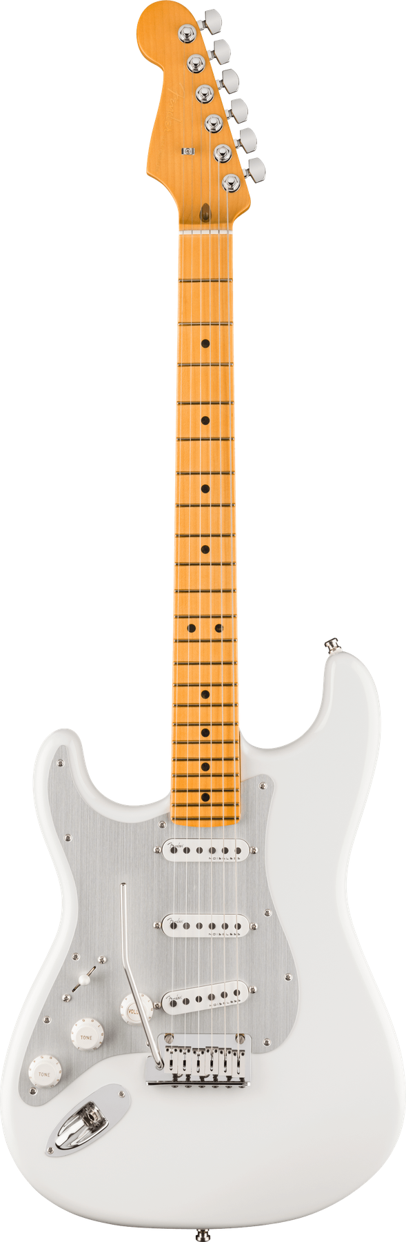 Fender American Ultra II Stratocaster® left-handed electric guitar in Avalanche, front view