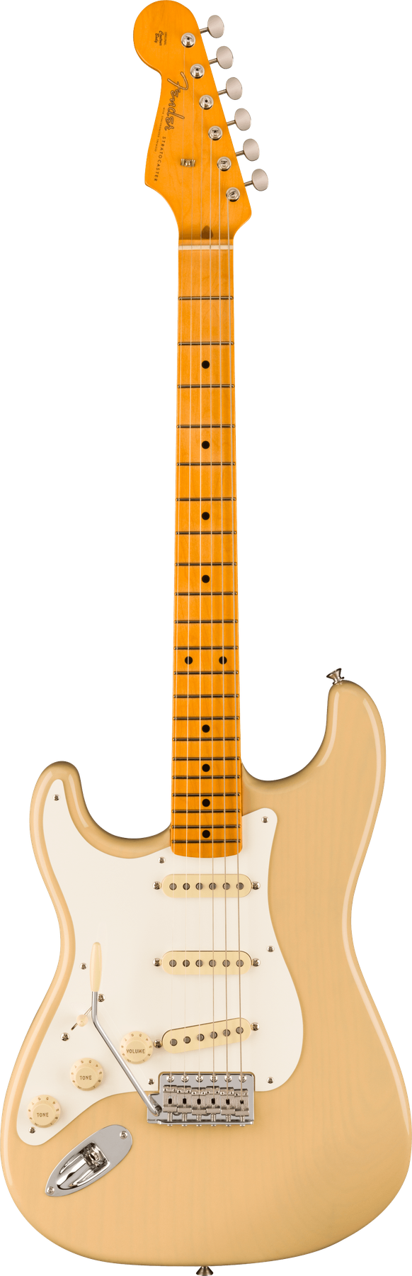 Fender American Vintage II 1957 Stratocaster® left-handed electric guitar in Vintage Blonde, front view