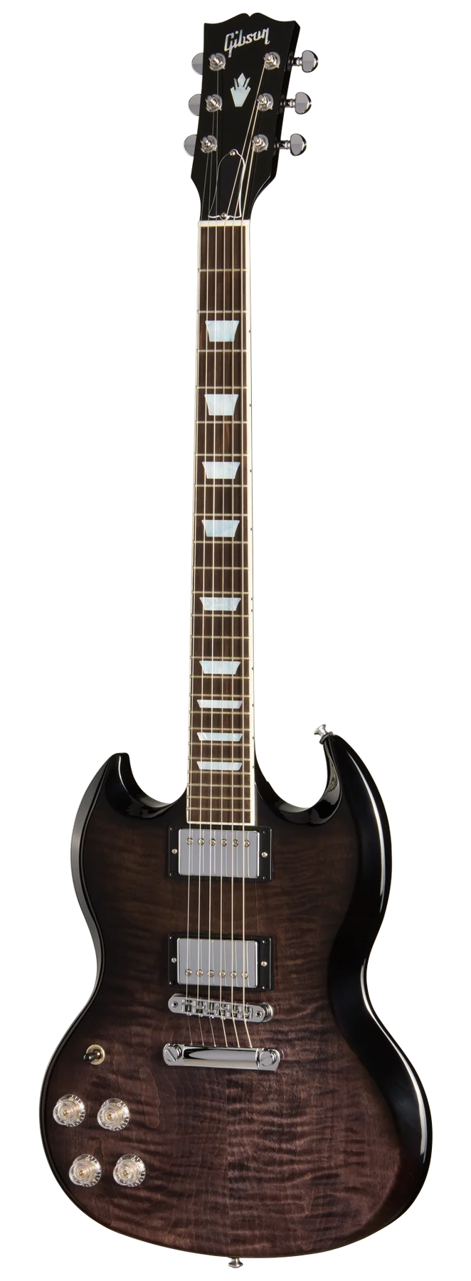 Gibson SG Modern left-handed electric guitar in Transparent Black Fade, front view