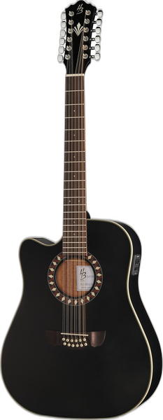 Harley Benton Custom Line CLD-10SCE-12BKS LH left-handed acoustic guitar in Black matt