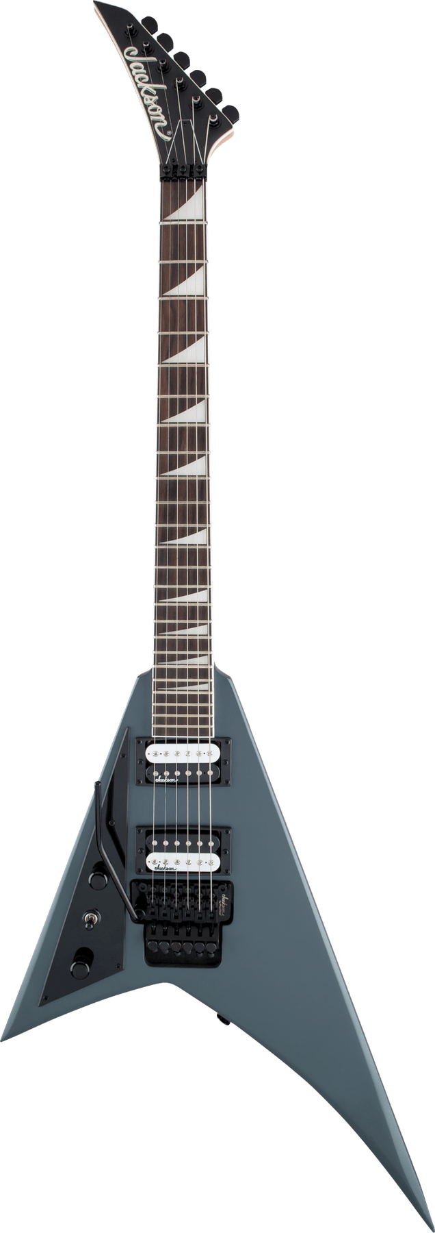 Jackson JS Series Rhoads JS32 left-handed electric guitar in Satin Gray, front view