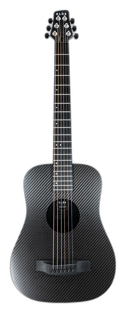Klos Full Carbon Travel Guitar (Lefty) left-handed acoustic guitar in Carbon Fiber, front view