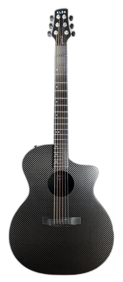 Klos Grand Cutaway (Lefty) left-handed acoustic guitar in Carbon Fiber, detail view