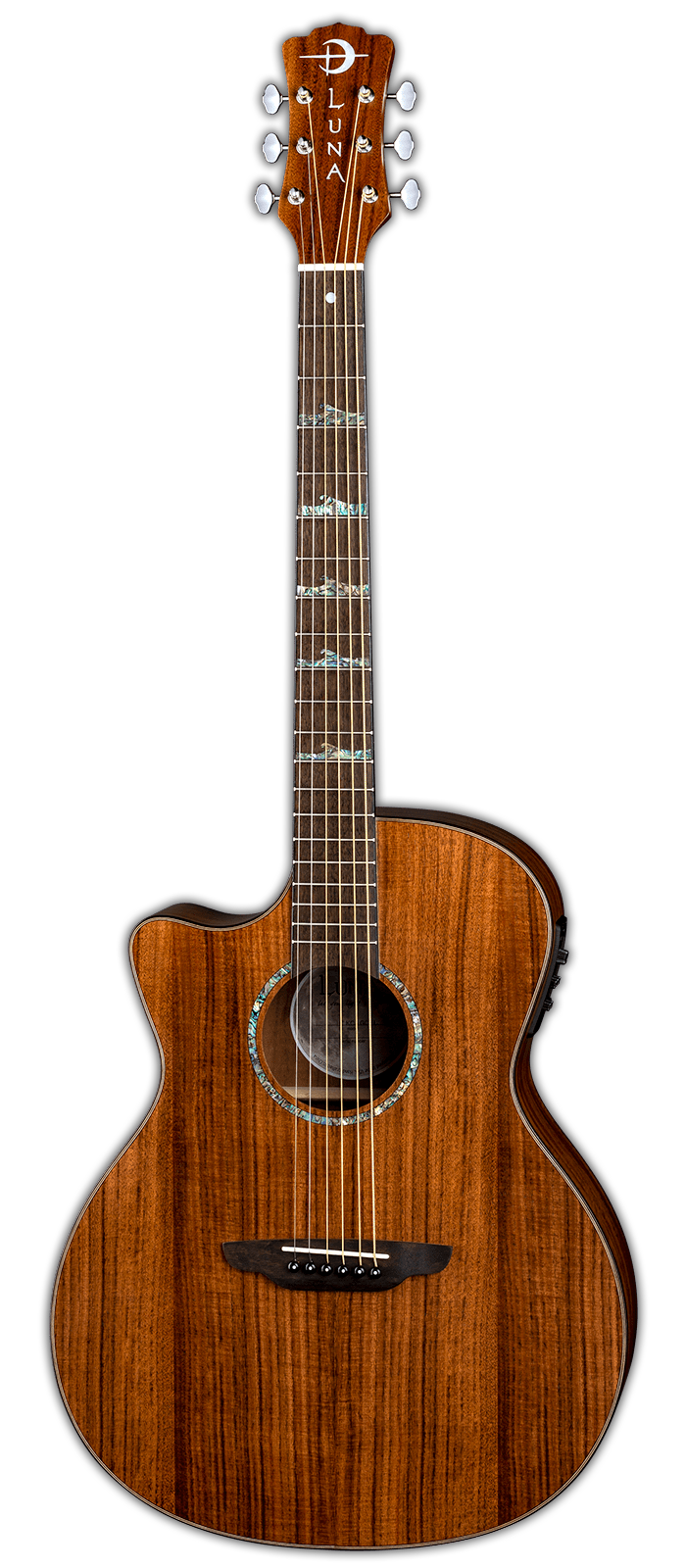 Luna High Tide Koa LH left-handed acoustic guitar in Satin Natural, front view