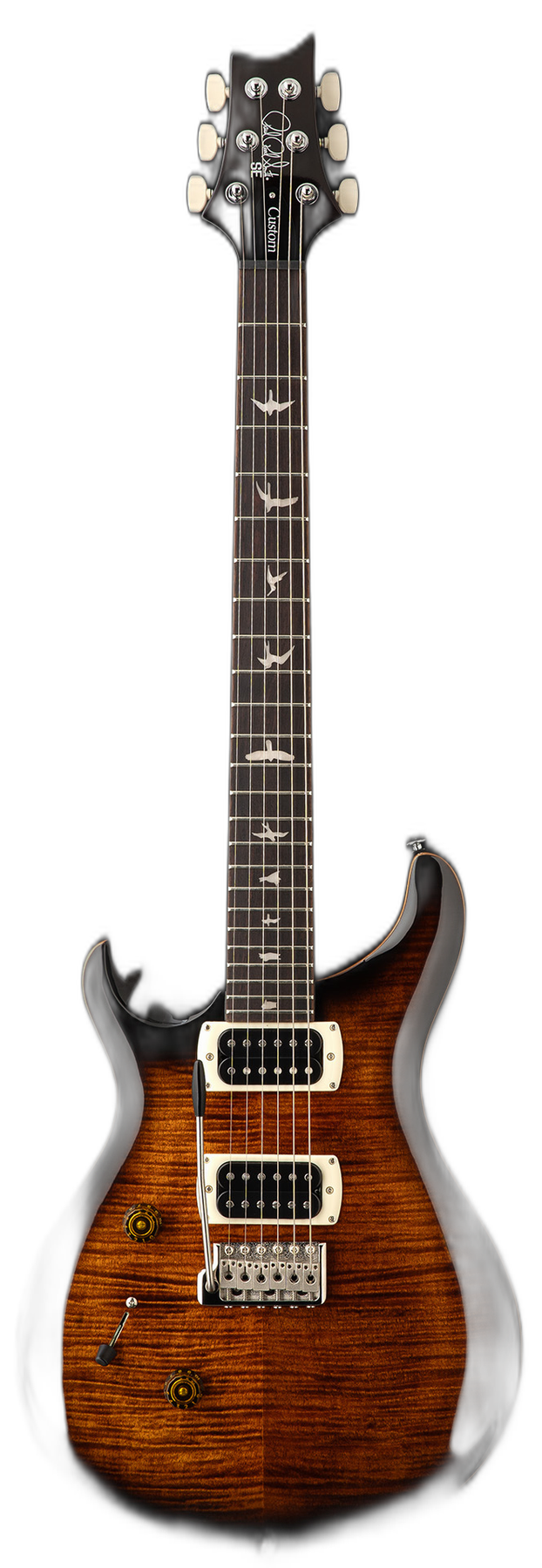 PRS SE Custom 24 "" left-handed electric guitar in Black Gold Sunburst, front view