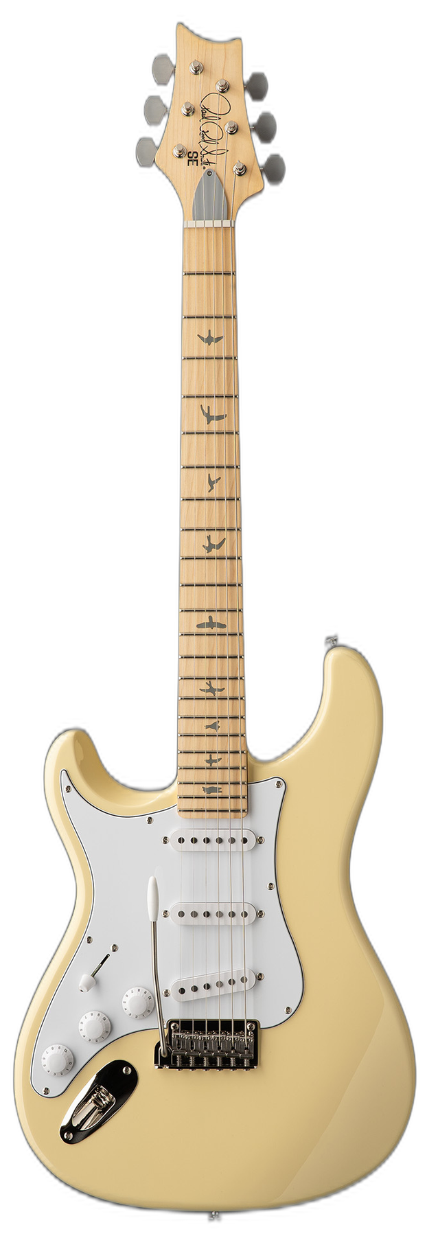 PRS SE Silver Sky Maple "" left-handed electric guitar in Moon White, front view