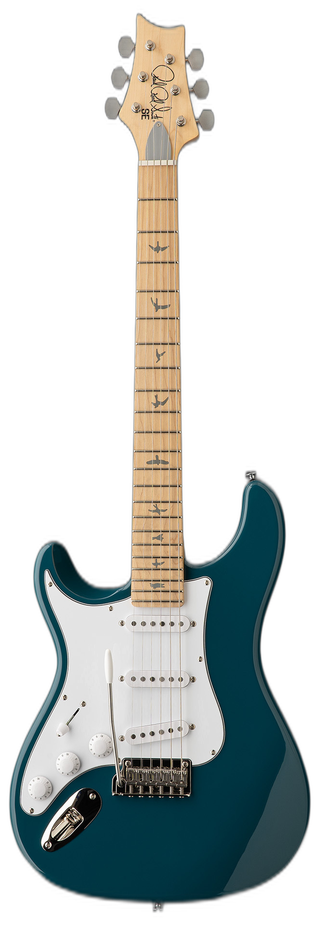 PRS SE Silver Sky Maple "" left-handed electric guitar in Nylon Blue, front view