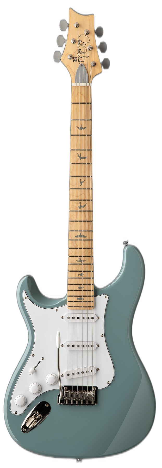 PRS SE Silver Sky Maple "" left-handed electric guitar in Stone Blue, front view