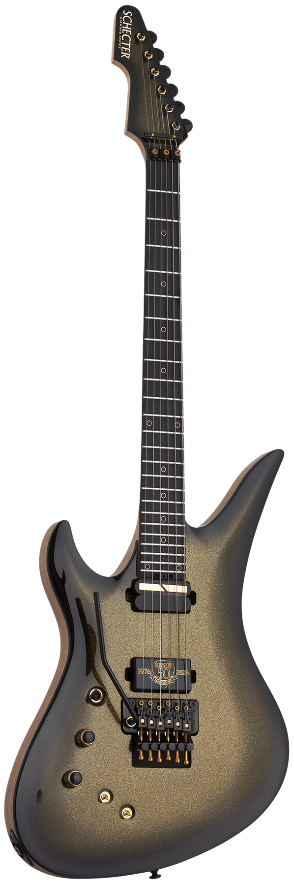 Schecter Avenger FR-S 50th Anniversary left-handed electric guitar in 50th Gold Burst