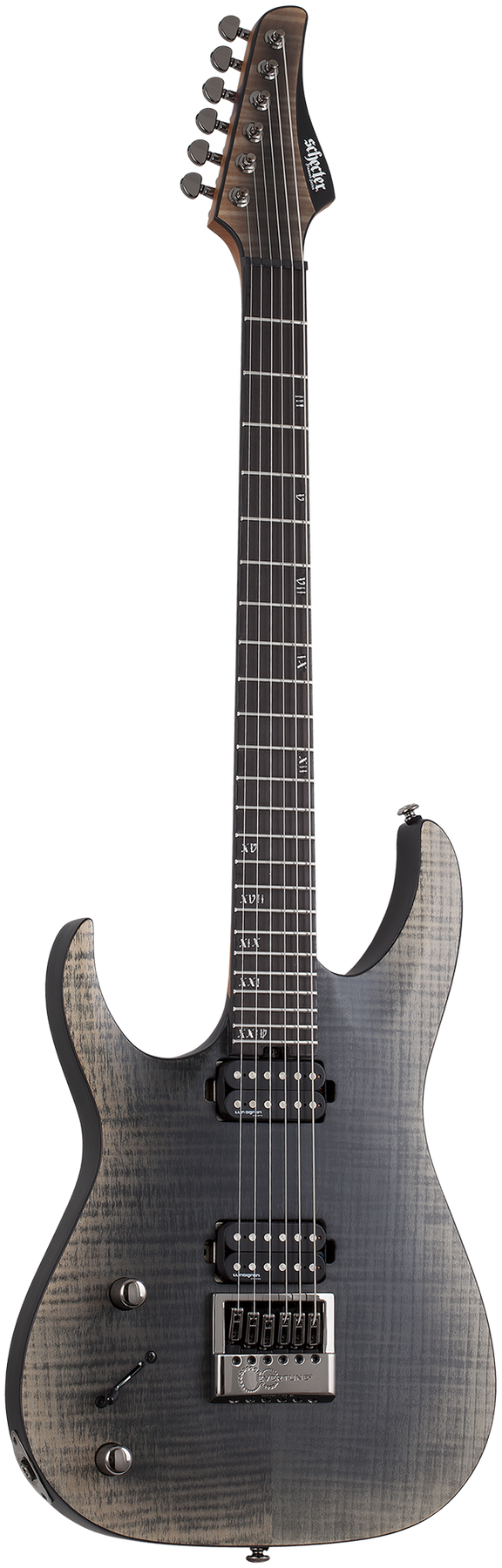 Schecter Banshee Mach-6 Evertune left-handed electric guitar in Ember Burst, front view
