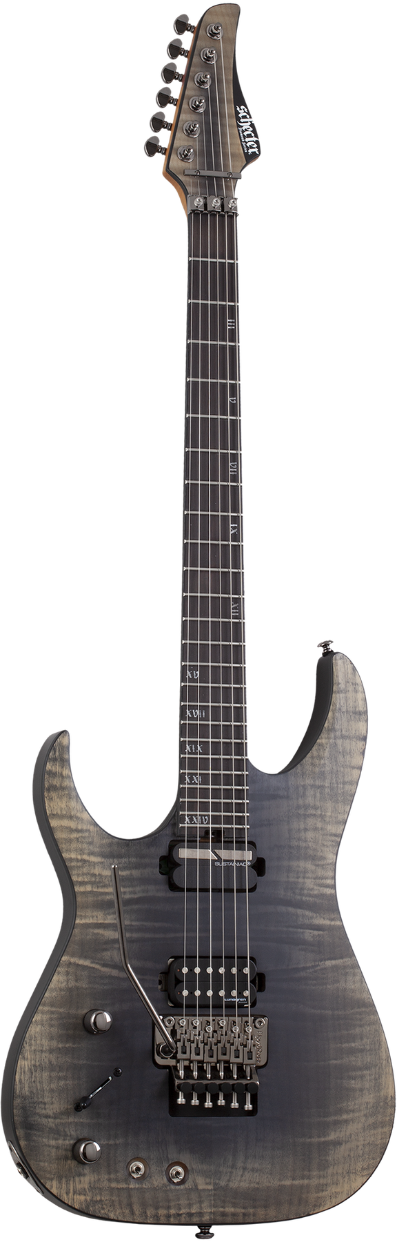 Schecter Banshee Mach-6 FR S left-handed electric guitar in Ember Burst, front view