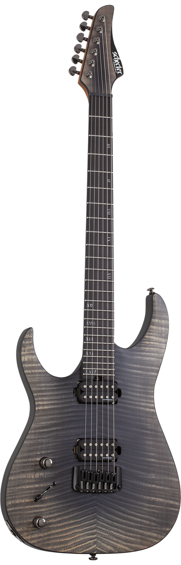 Schecter Banshee Mach-6 left-handed electric guitar in Ember Burst, front view