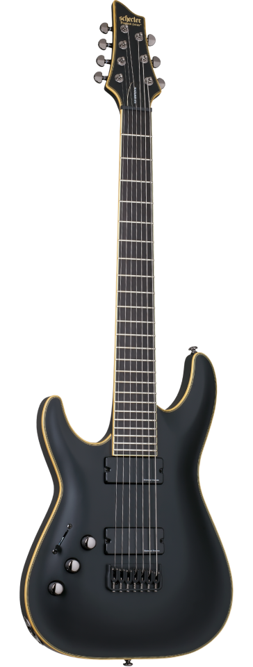 Schecter Blackjack ATX C-7 left-handed electric guitar in Aged Black Satin (ABSN)
