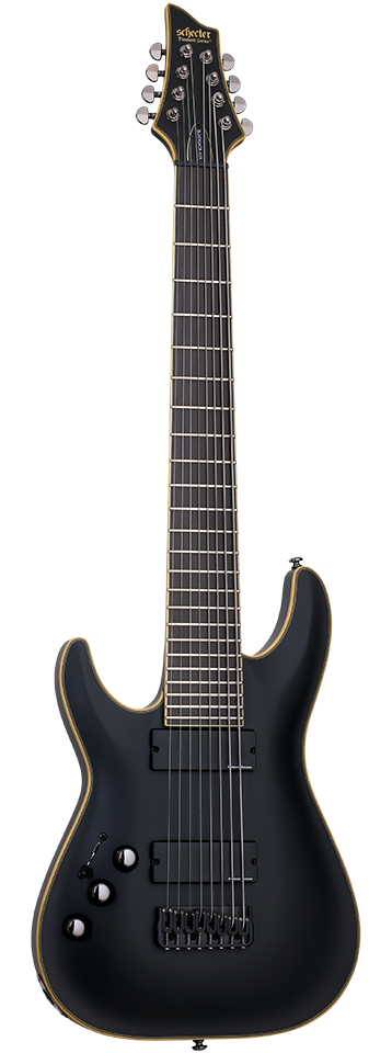 Schecter Blackjack ATX C-8 left-handed electric guitar in Aged Black Satin (ABSN)