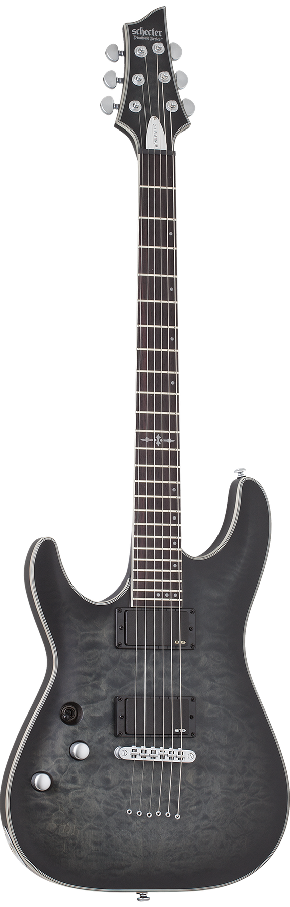Schecter C-1 Platinum left-handed electric guitar in See Thru Black Satin