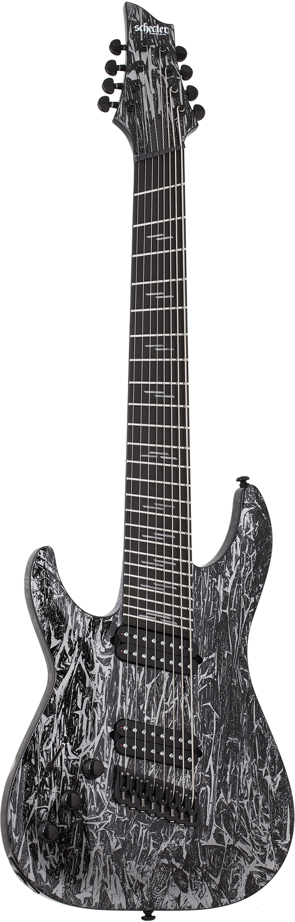 Schecter C-8 Multiscale Silver Mountain left-handed electric guitar in Silver Mountain