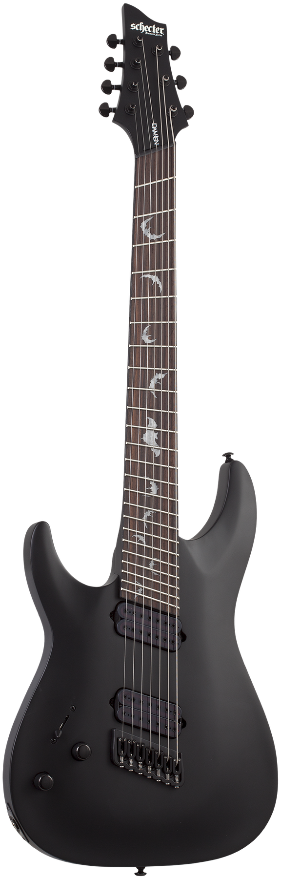 Schecter Damien-7 Multiscale left-handed electric guitar in Satin Black