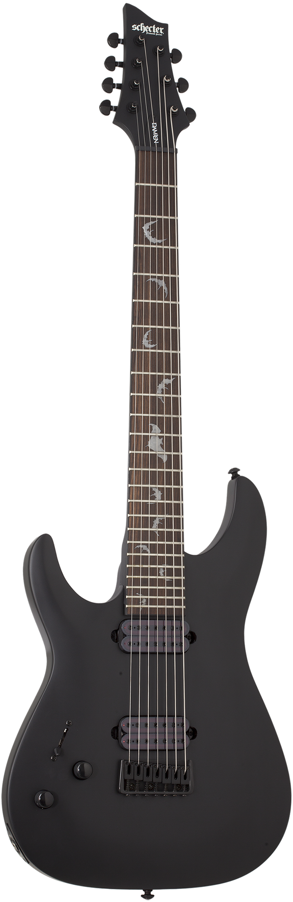 Schecter Damien-7 left-handed electric guitar in Satin Black