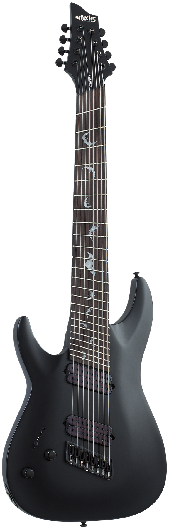 Schecter Damien-8 Multiscale left-handed electric guitar in Satin Black
