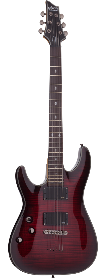 Schecter Damien Elite-6 left-handed electric guitar in Crimson Red Burst (CRB)