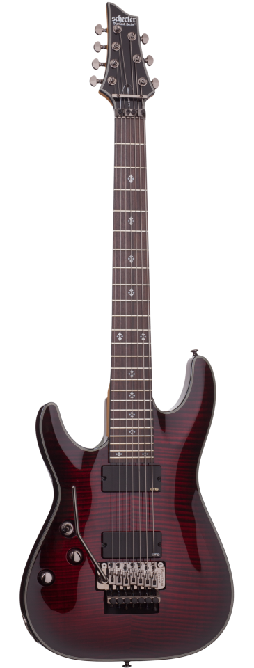 Schecter Damien Elite-7 FR left-handed electric guitar in Crimson Red Burst (CRB)