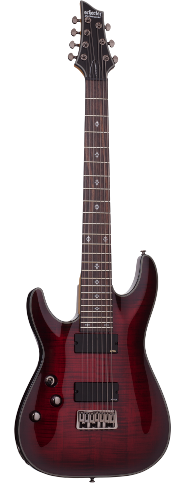 Schecter Damien Elite-7 left-handed electric guitar in Crimson Red Burst (CRB)