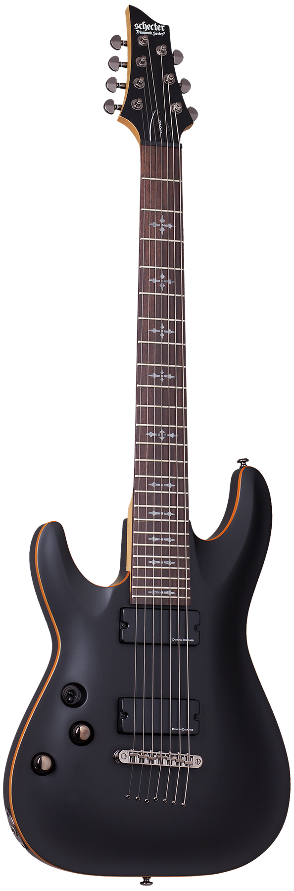 Schecter Demon-7 left-handed electric guitar in Satin Black