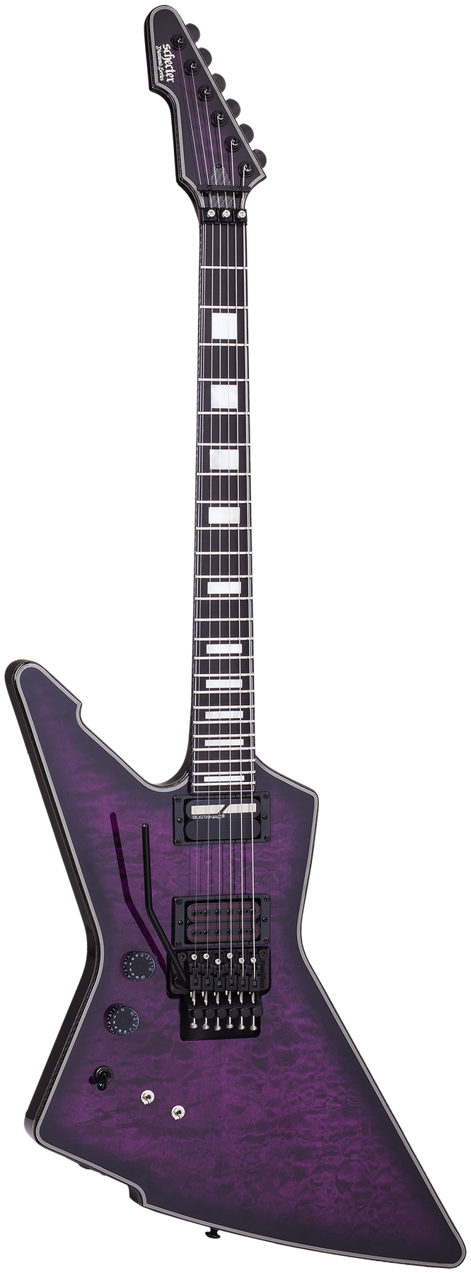 Schecter E-1 FR S left-handed electric guitar in Trans Purple Burst