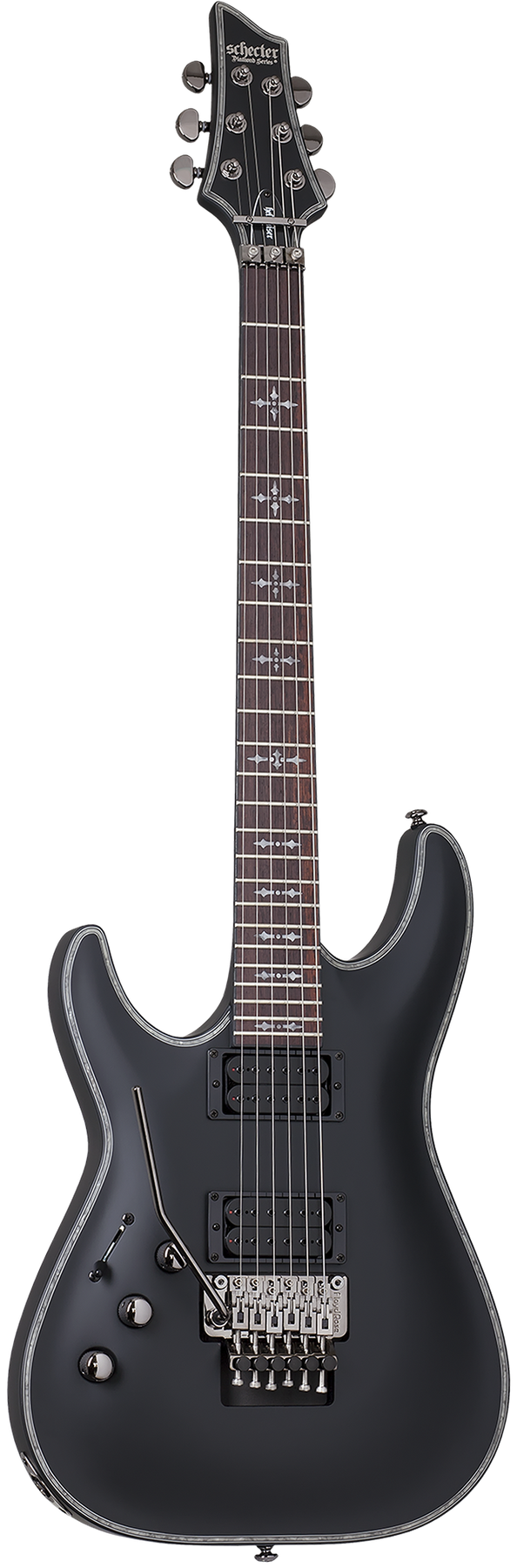 Schecter Hellraiser C-1 FR Passive left-handed electric guitar in Satin Black (SBK)