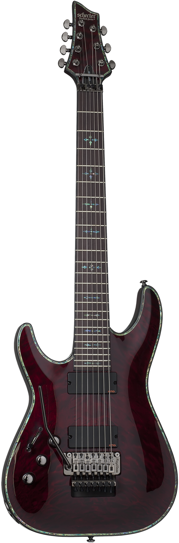 Schecter Hellraiser C-7 FR left-handed electric guitar in Black Cherry