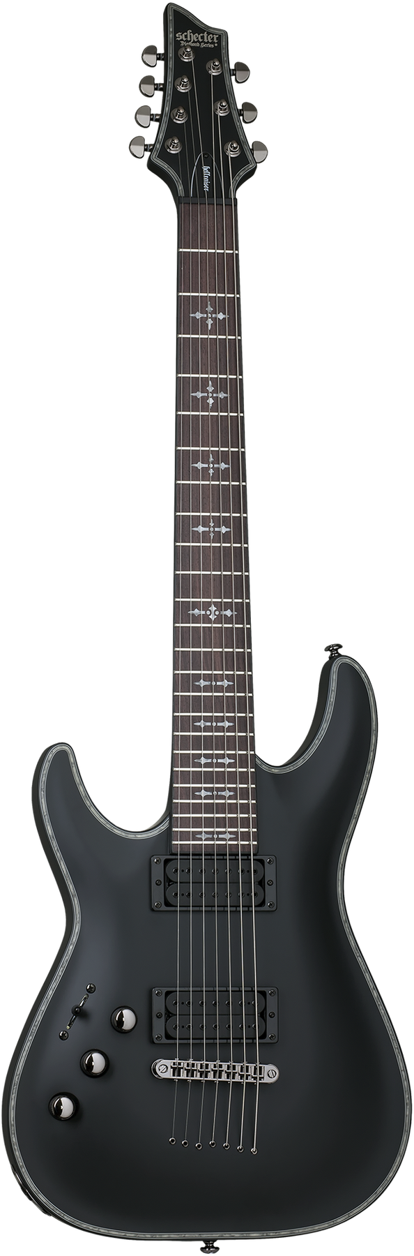 Schecter Hellraiser C-7 Passive left-handed electric guitar in Satin Black (SBK)