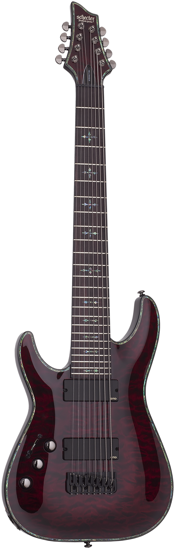 Schecter Hellraiser C-8 left-handed electric guitar in Black Cherry