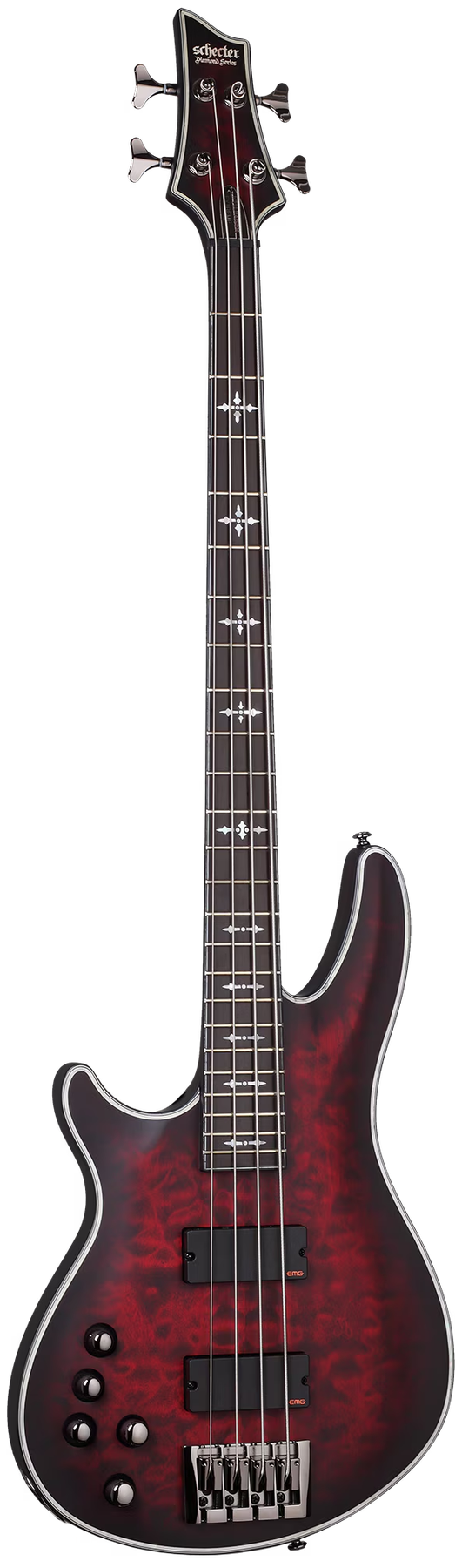 Schecter Hellraiser Extreme-4 LH left-handed electric bass in Crimson Red Burst Satin