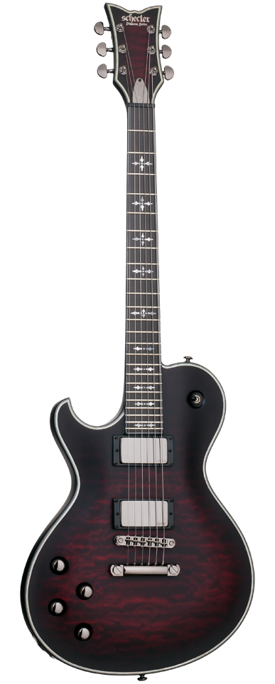 Schecter Hellraiser Extreme Solo-6 E left-handed electric guitar in Crimson Red Burst Satin (CRBS)