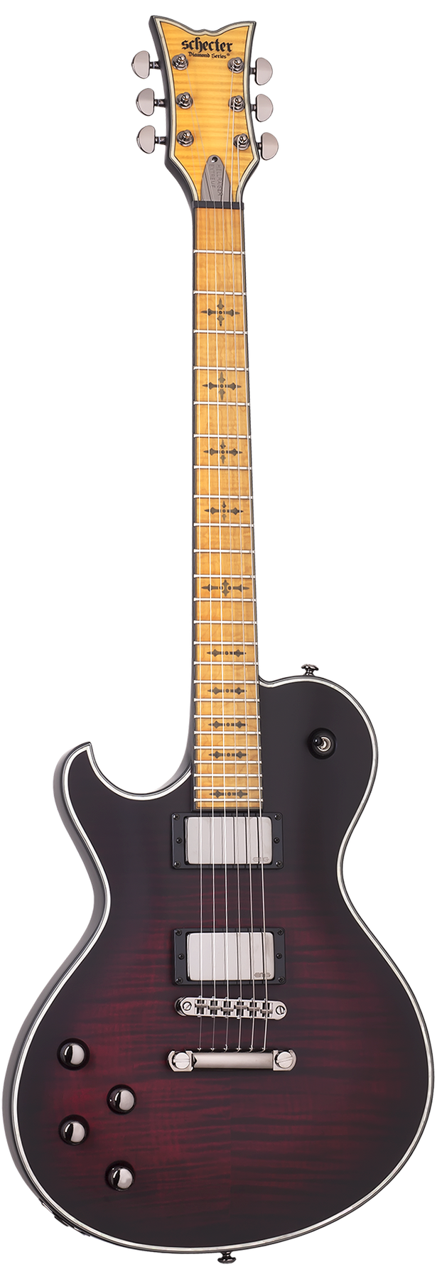 Schecter Hellraiser Extreme Solo-6 M left-handed electric guitar in Crimson Red Burst Satin (CRBS)
