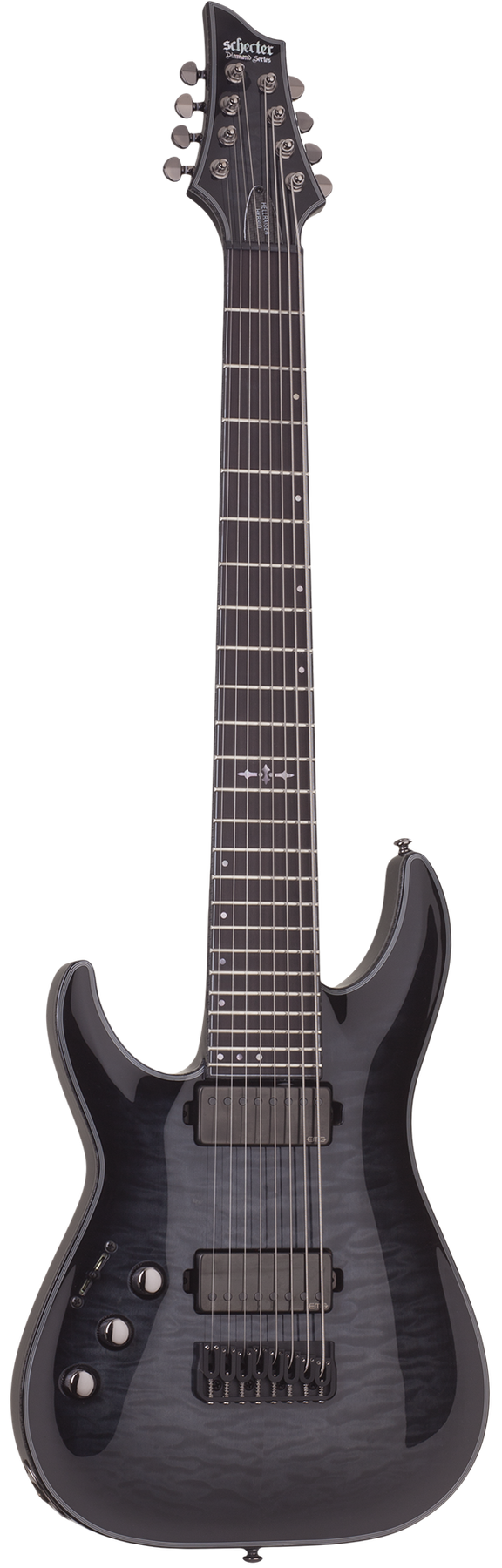 Schecter Hellraiser Hybrid C-8 left-handed electric guitar in Trans Black Burst
