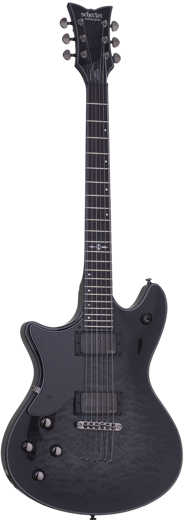 Schecter Hellraiser Hybrid Tempest left-handed electric guitar in Trans Black Burst (TBB)