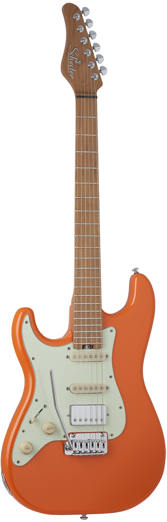 Schecter Nick Johnston Traditional HSS left-handed electric guitar in Atomic Green, front view