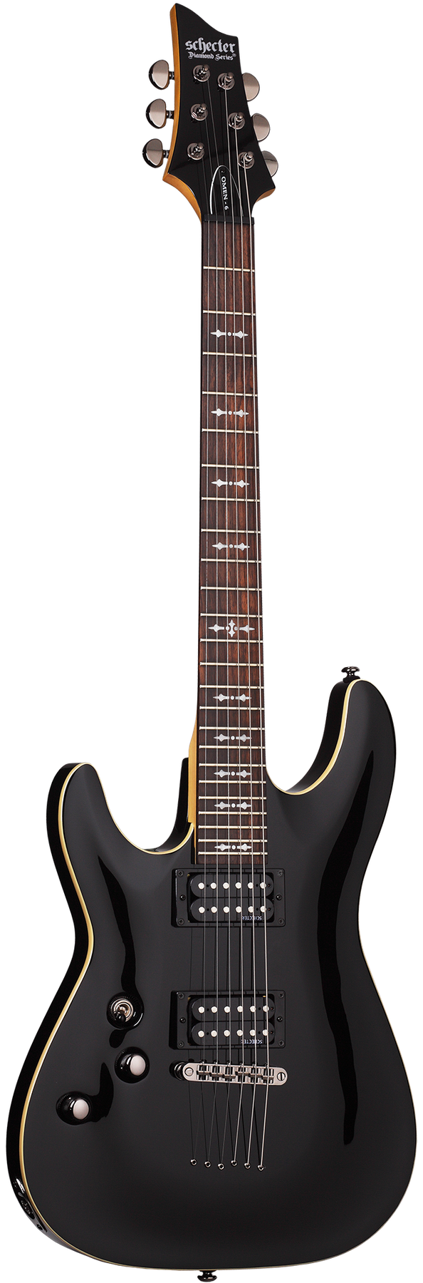Schecter Omen-6 left-handed electric guitar in Gloss Black