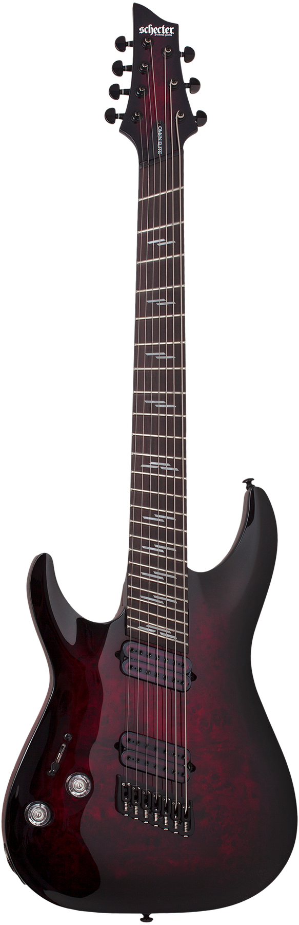 Schecter Omen Elite-7 Multiscale left-handed electric guitar in Black Cherry Burst